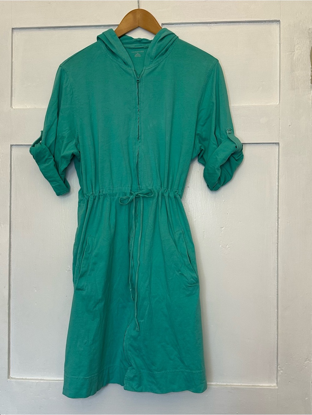Lands' End Teal Hooded Dress - Swim Coverup - Drawstring Waist-Plus Size 1X